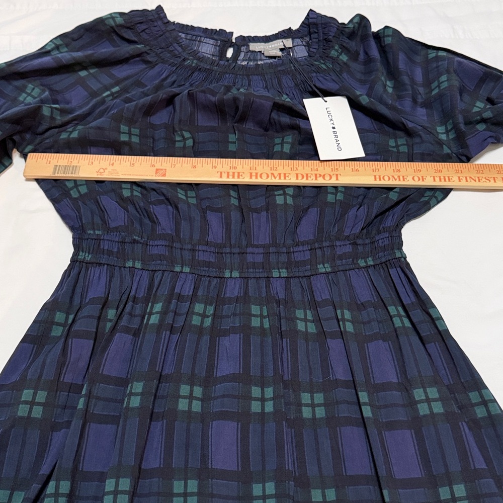 Lucky Brand Plaid Maxi Dress in Blue and Green Long Sleeves L NWT - Picture 5 of 9